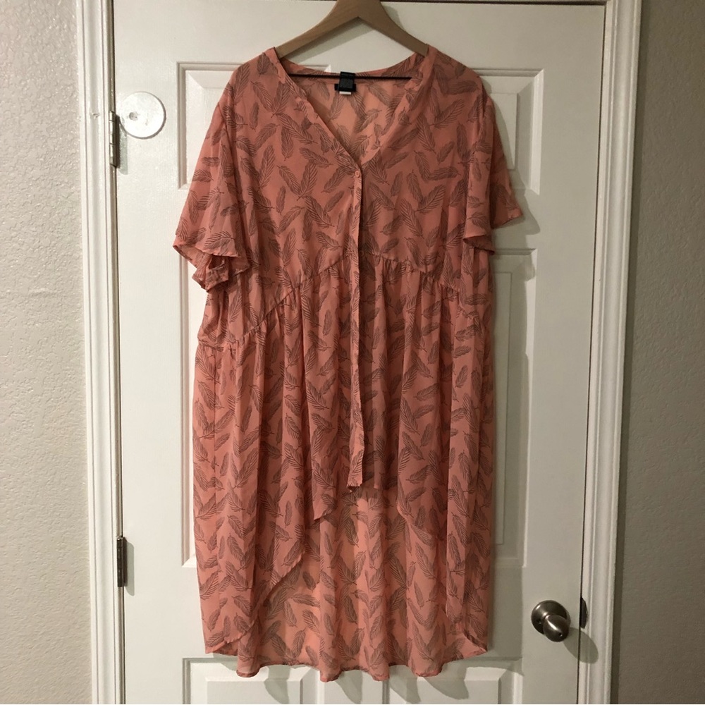 Torrid Feather Print High Low Sheer Dress or Cover Up Torrid Size 4